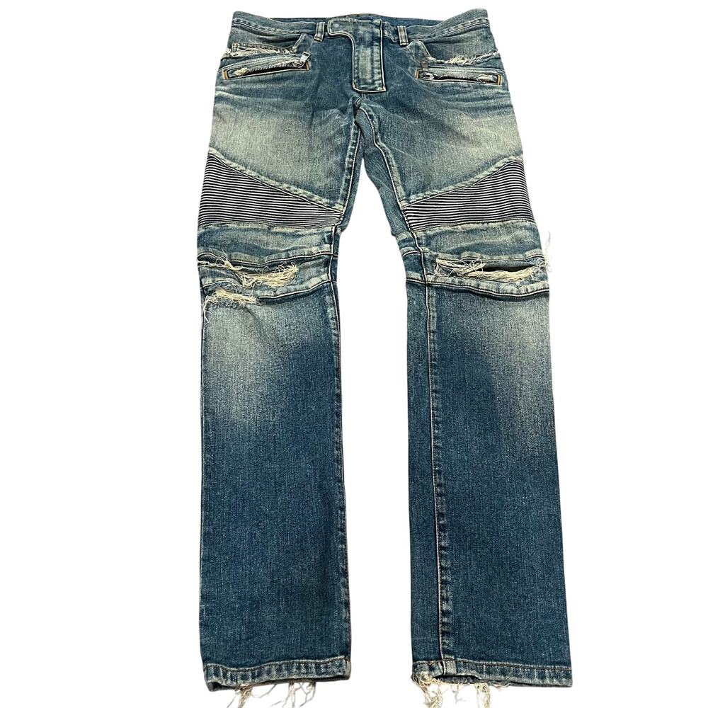 Balmain Moto Style Denim Jeans Size 31
